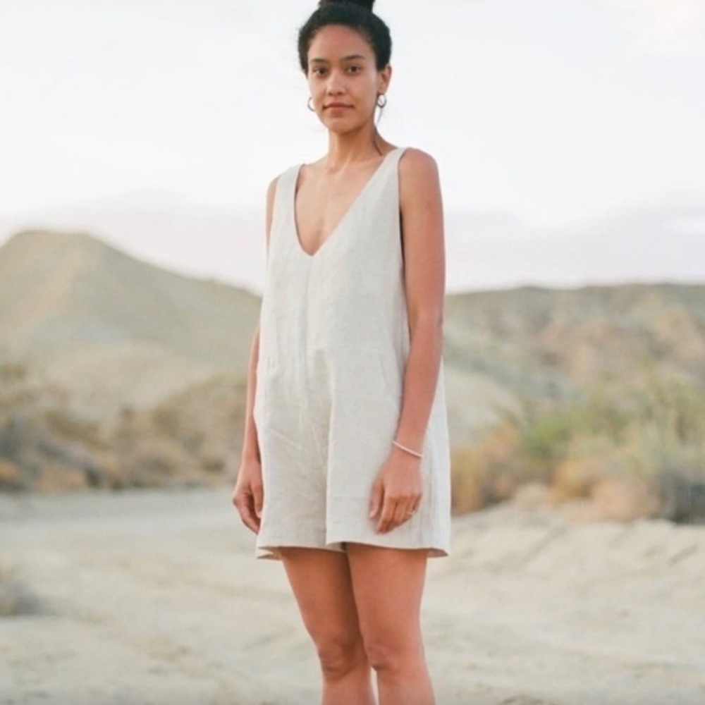 OZMA Cream Jumpsuit with Relaxed Fit and Minimal Design